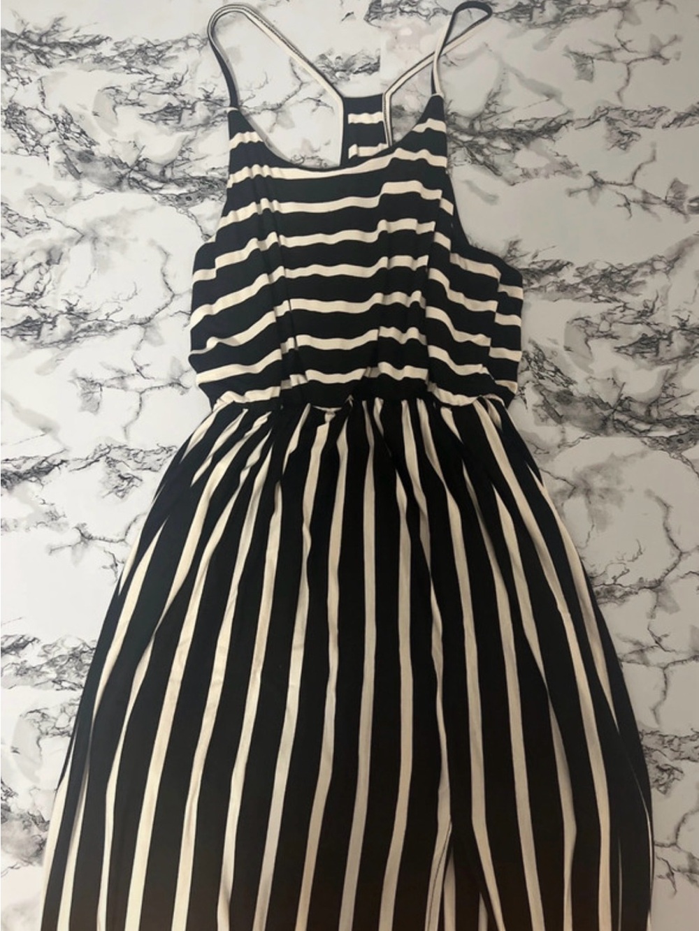 white birch Black & White Striped Maxi Dress with Racerback